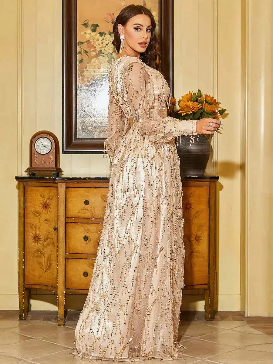 Elegant Banquet Elegance Ladies Autumn New Black Silk Mesh Sequin Display Banquet Event Evening Dress Long Dress Women's Dress