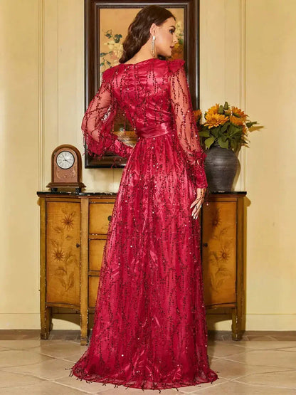 Elegant Banquet Elegance Ladies Autumn New Black Silk Mesh Sequin Display Banquet Event Evening Dress Long Dress Women's Dress